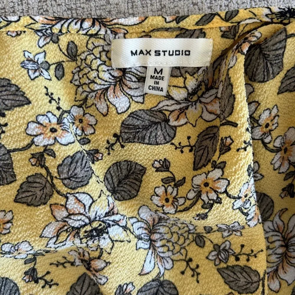 Max Studio Yellow Floral Boho Midi Wrap Dress Summer Spring Size Medium